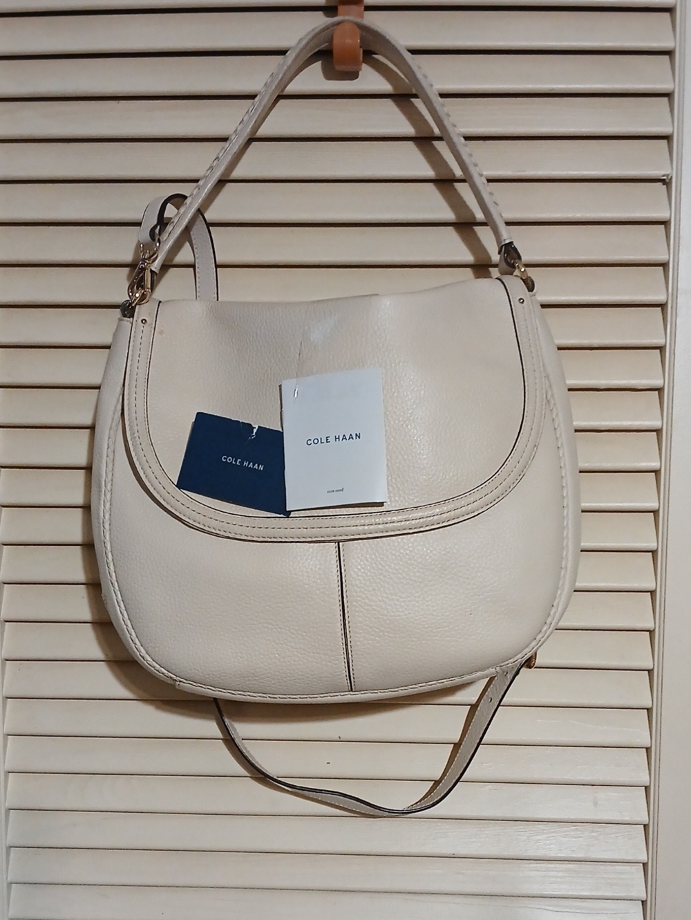 Cole Haan Cream Pebbled Leather Shoulder Hobo with Crossbody Strap